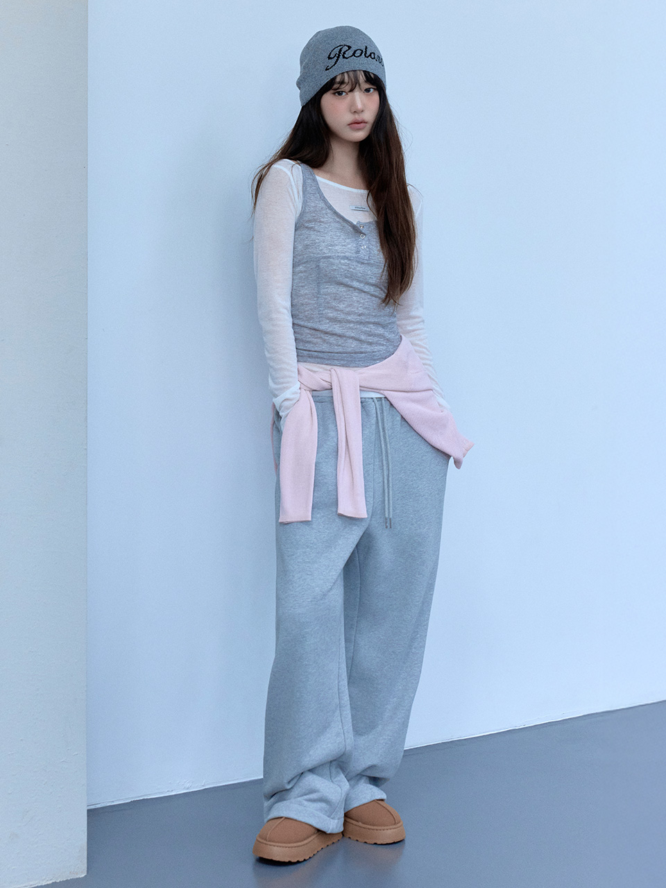 NUBASIC LAYERED JOGGER PANTS GRAY