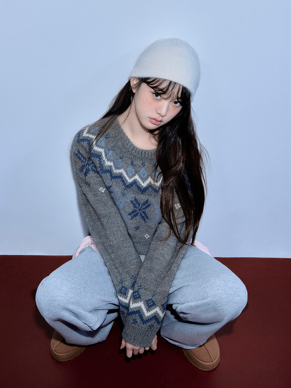 JACQUARD NORDIC WOOL KNIT GRAY