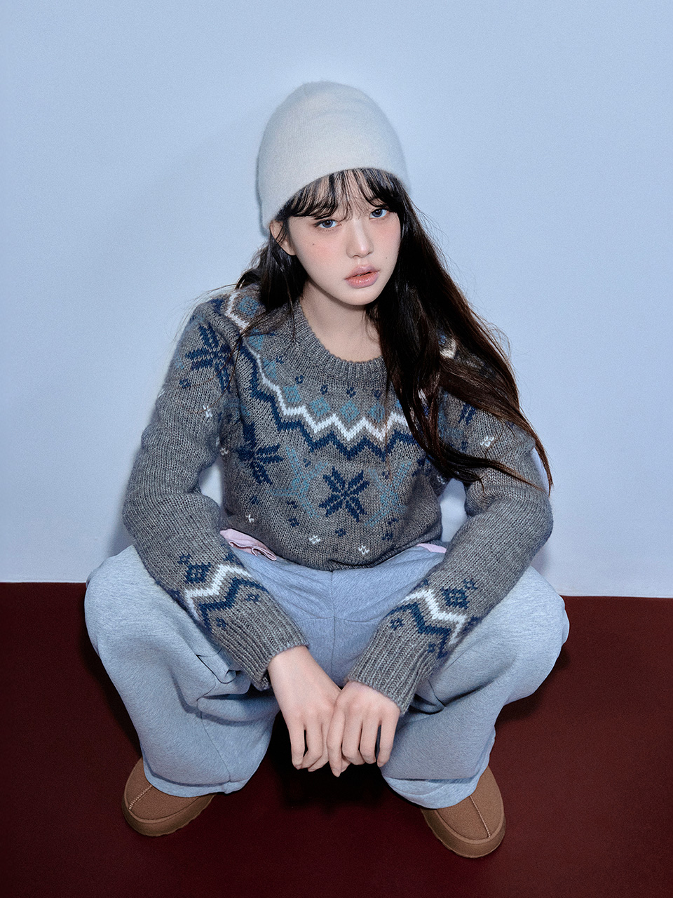 JACQUARD NORDIC WOOL KNIT GRAY