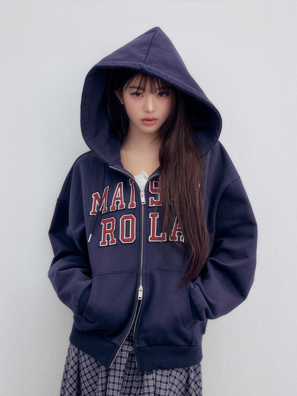 PATCHWORK CAMPUS HOOD ZIP-UP NAVY
