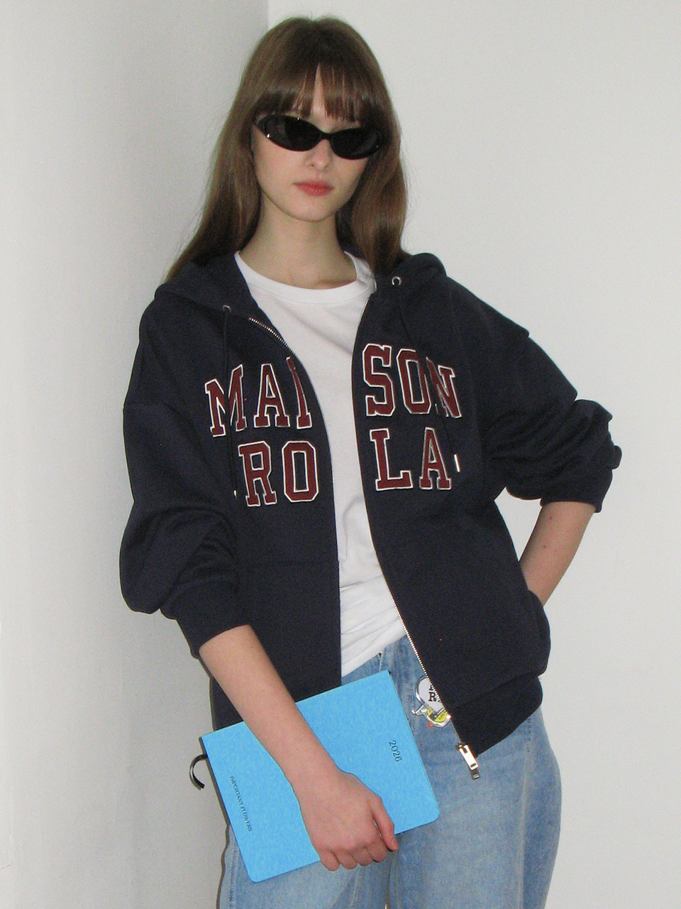 PATCHWORK CAMPUS HOOD ZIP-UP NAVY