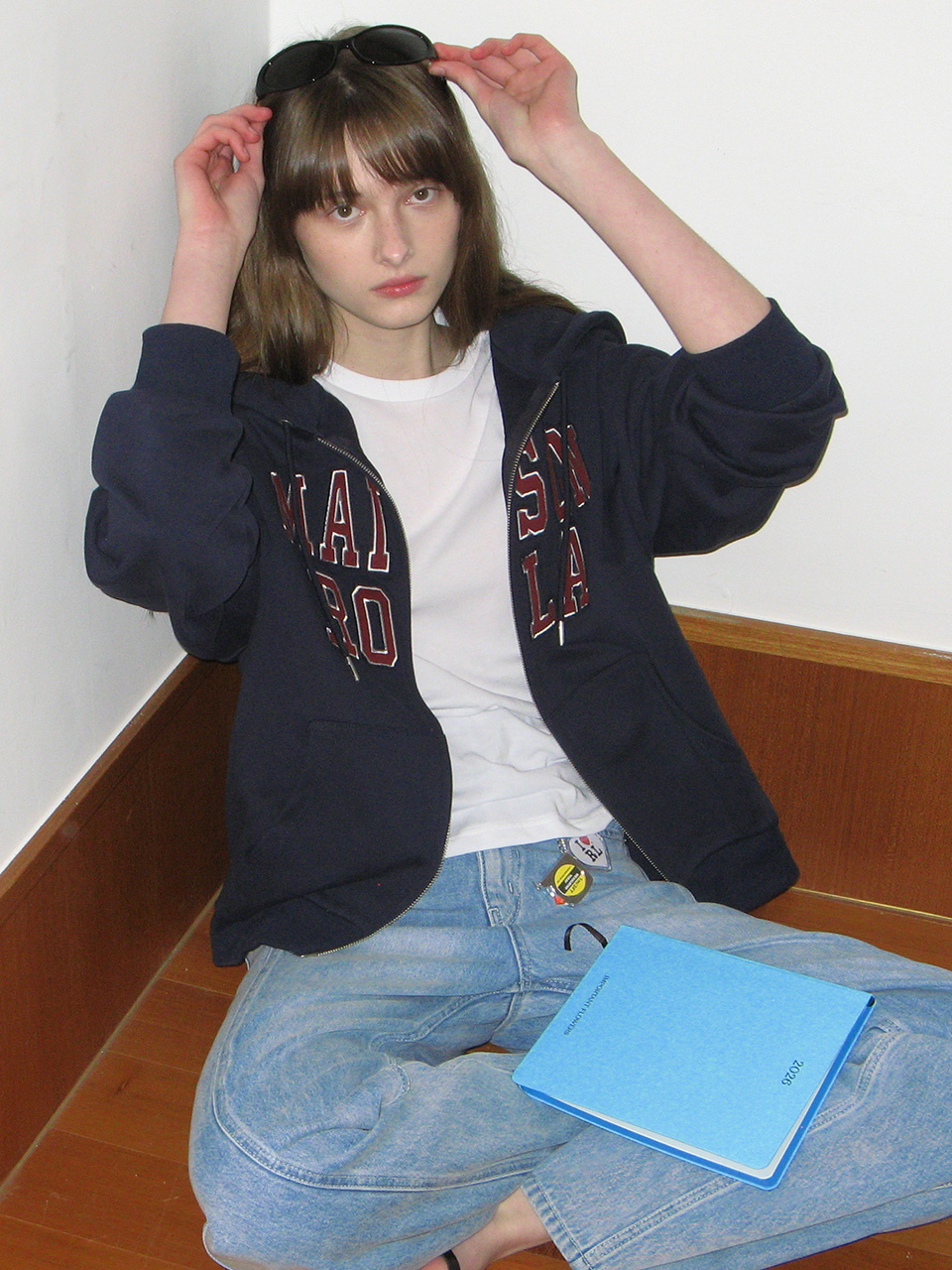 PATCHWORK CAMPUS HOOD ZIP-UP NAVY