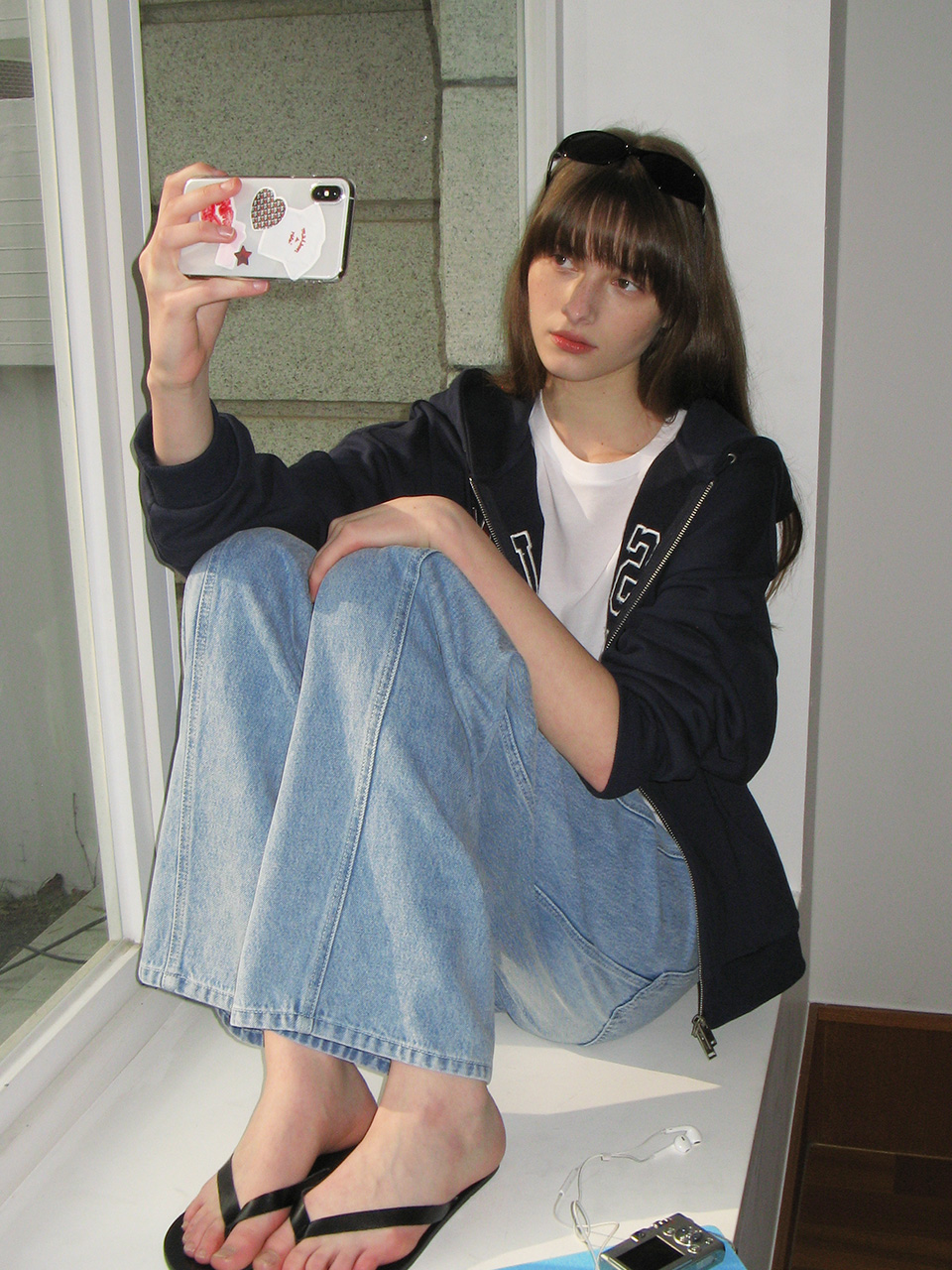 PATCHWORK CAMPUS HOOD ZIP-UP NAVY