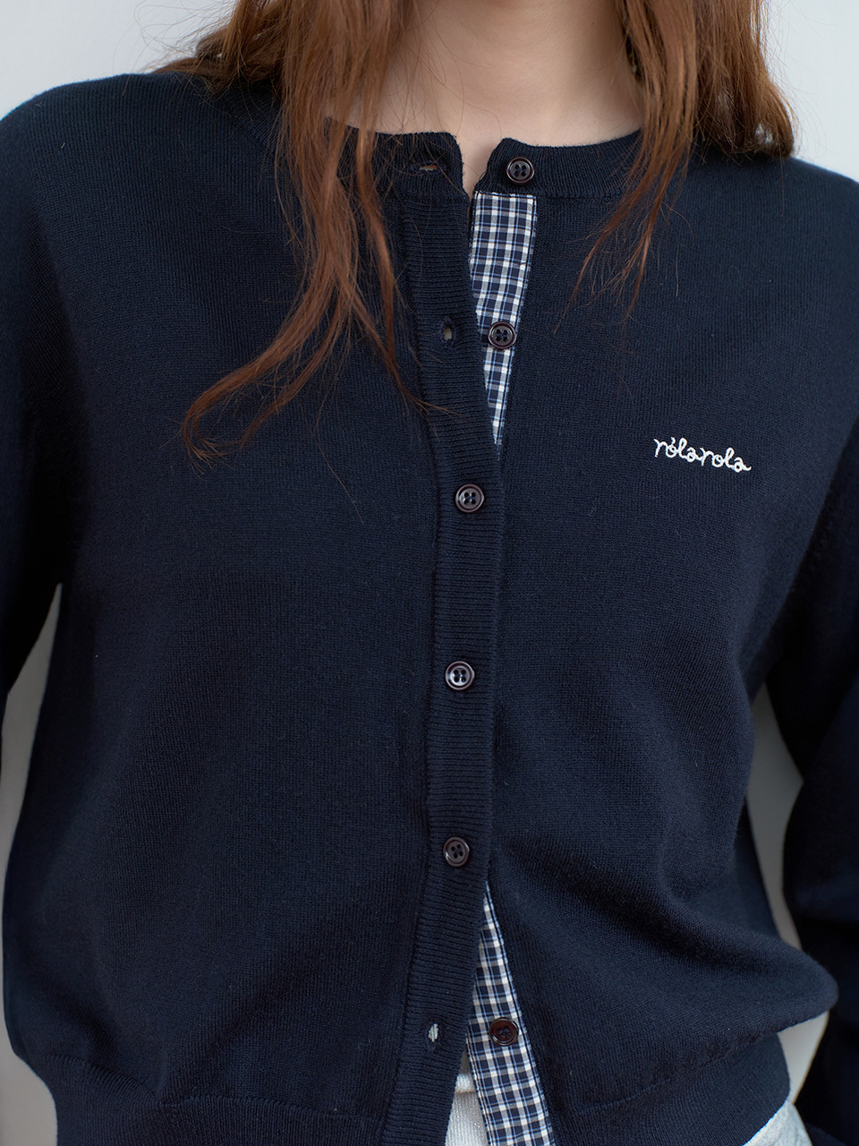 CHECK POINTED KNIT CARDIGAN NAVY