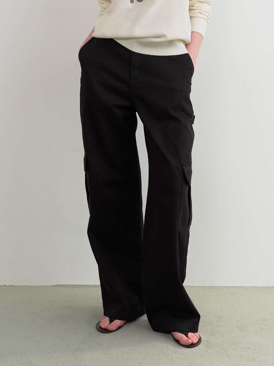 CARGO WIDE COTTON PANTS BLACK