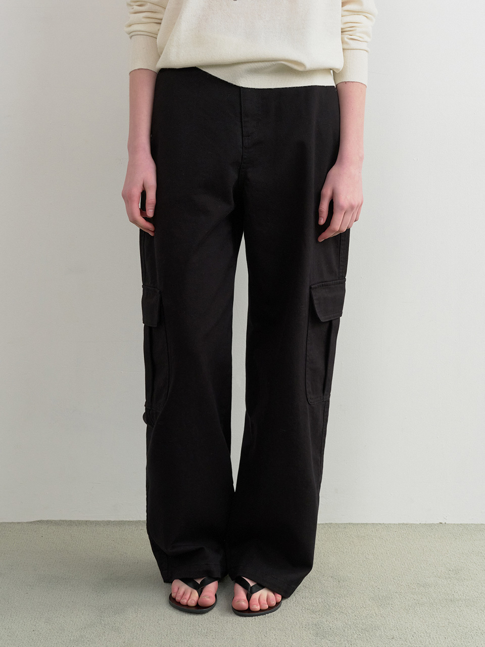 CARGO WIDE COTTON PANTS BLACK