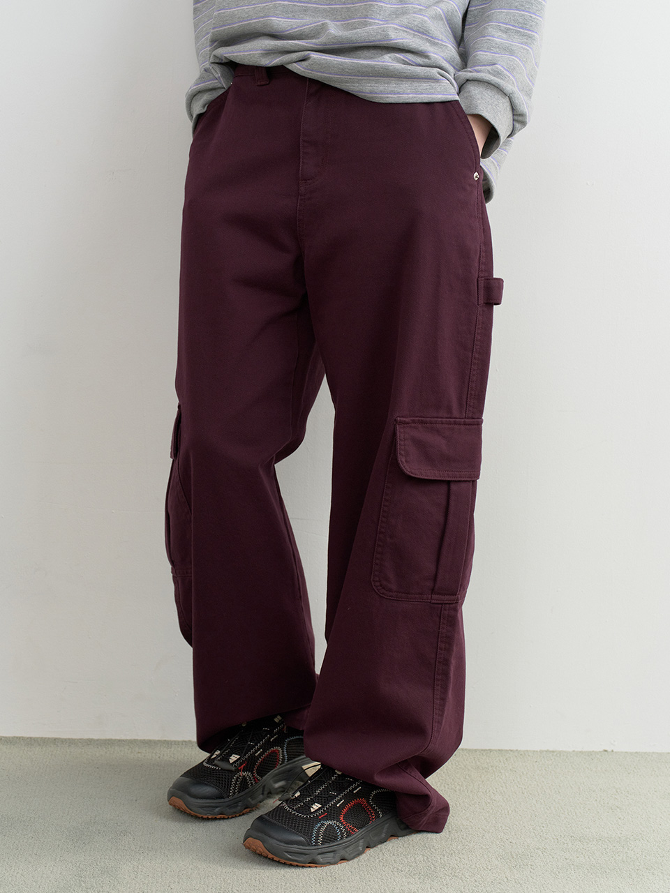 CARGO WIDE COTTON PANTS PURPLE