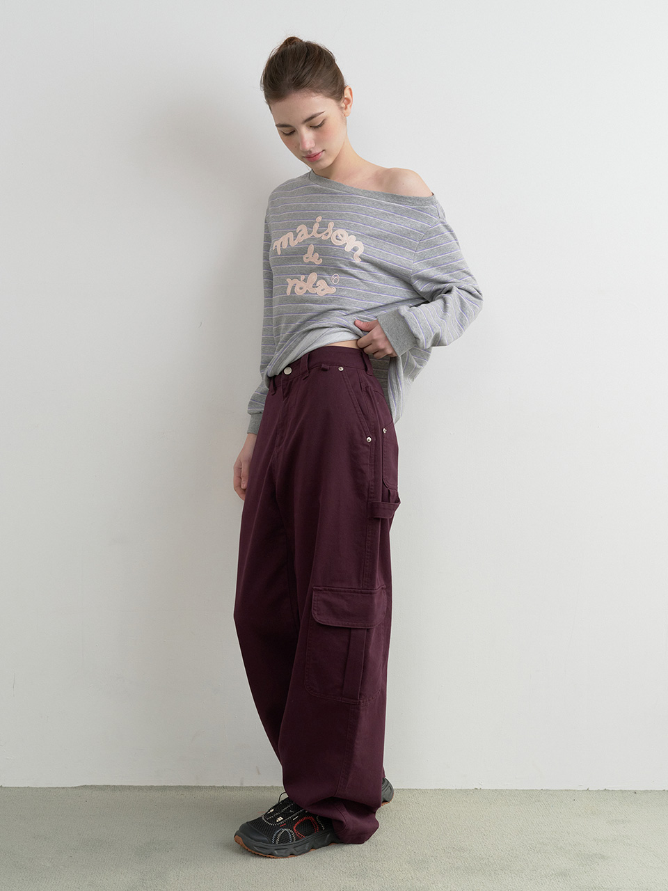 CARGO WIDE COTTON PANTS PURPLE