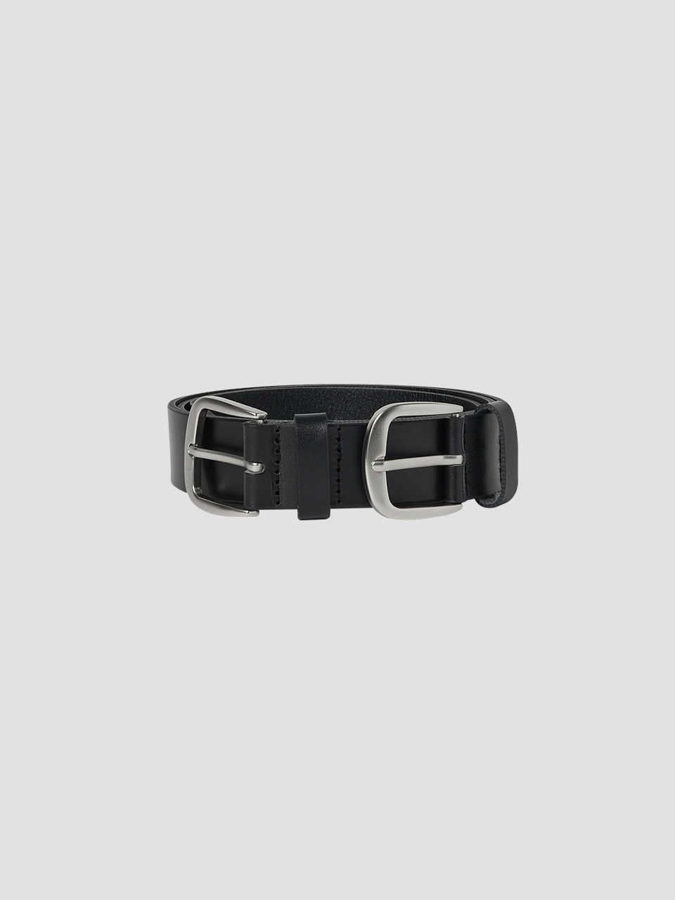 DOUBLE BUCKLE LEATHER BELT BLACK