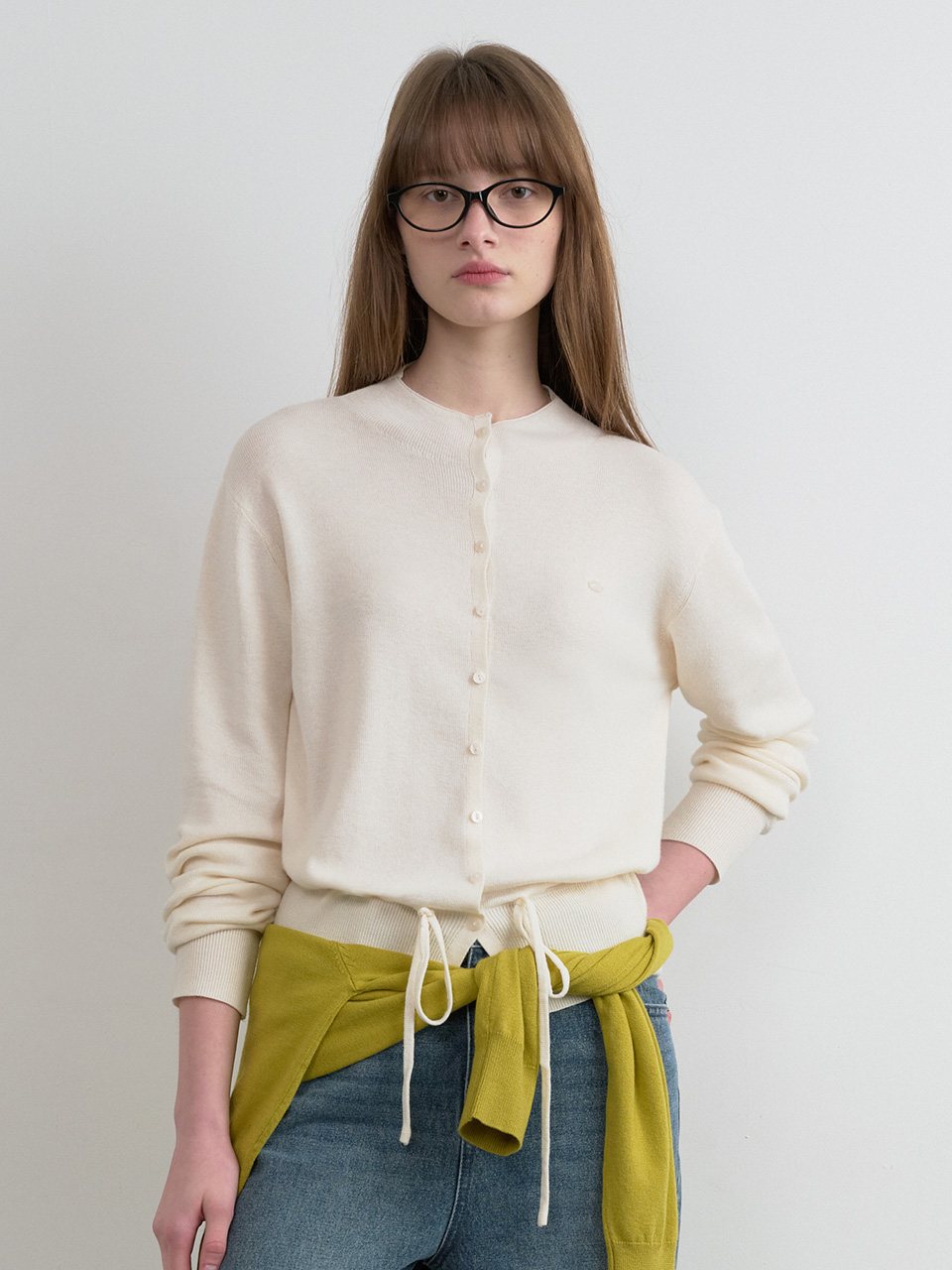 HIGH NECK STRING KNIT CARDIGAN IVORY