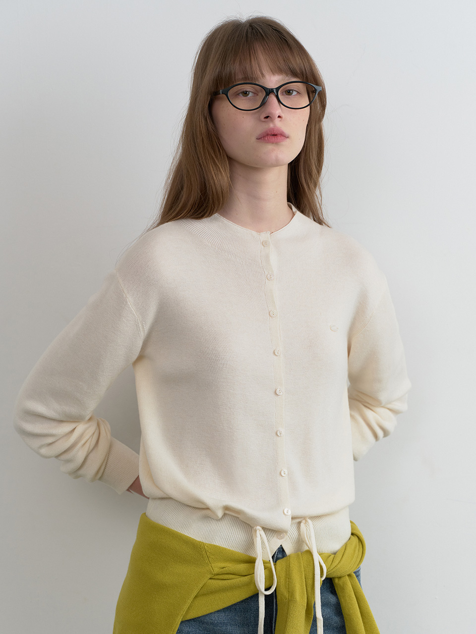 HIGH NECK STRING KNIT CARDIGAN IVORY