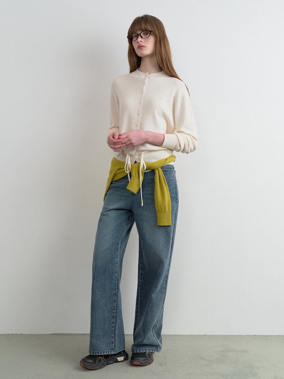 HIGH NECK STRING KNIT CARDIGAN IVORY