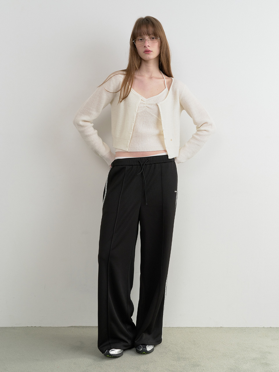 LACE TRACK PANTS BLACK