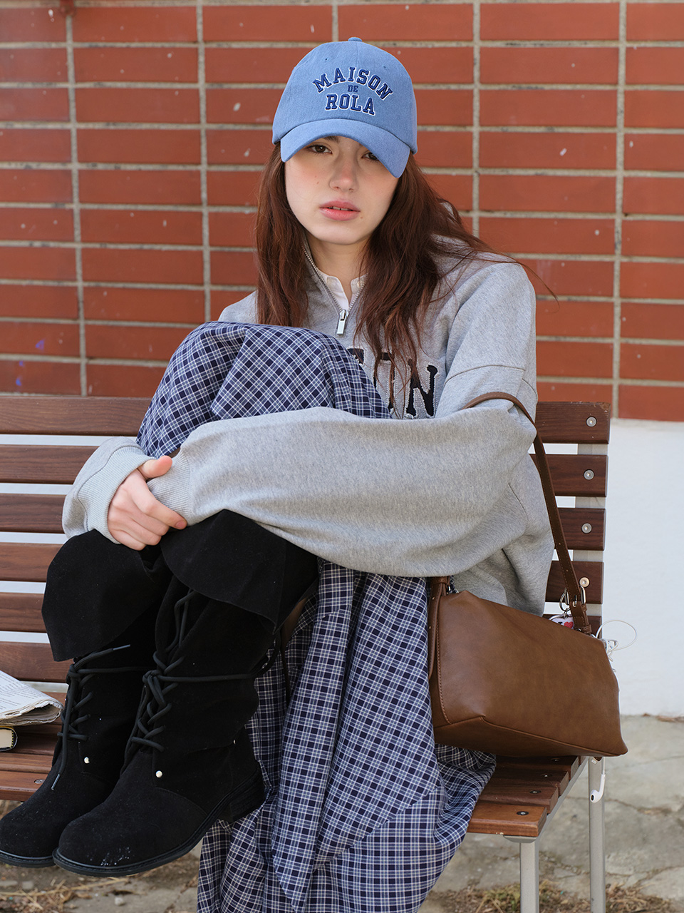 MAISON DE ROLA CAMPUS LOGO PIGMENT BALL CAP BLUE