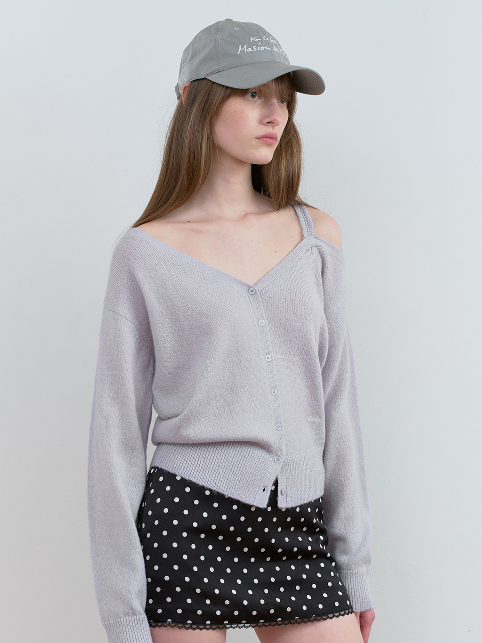 ONE OFF SHOULDER CARDIGAN L/GRAY