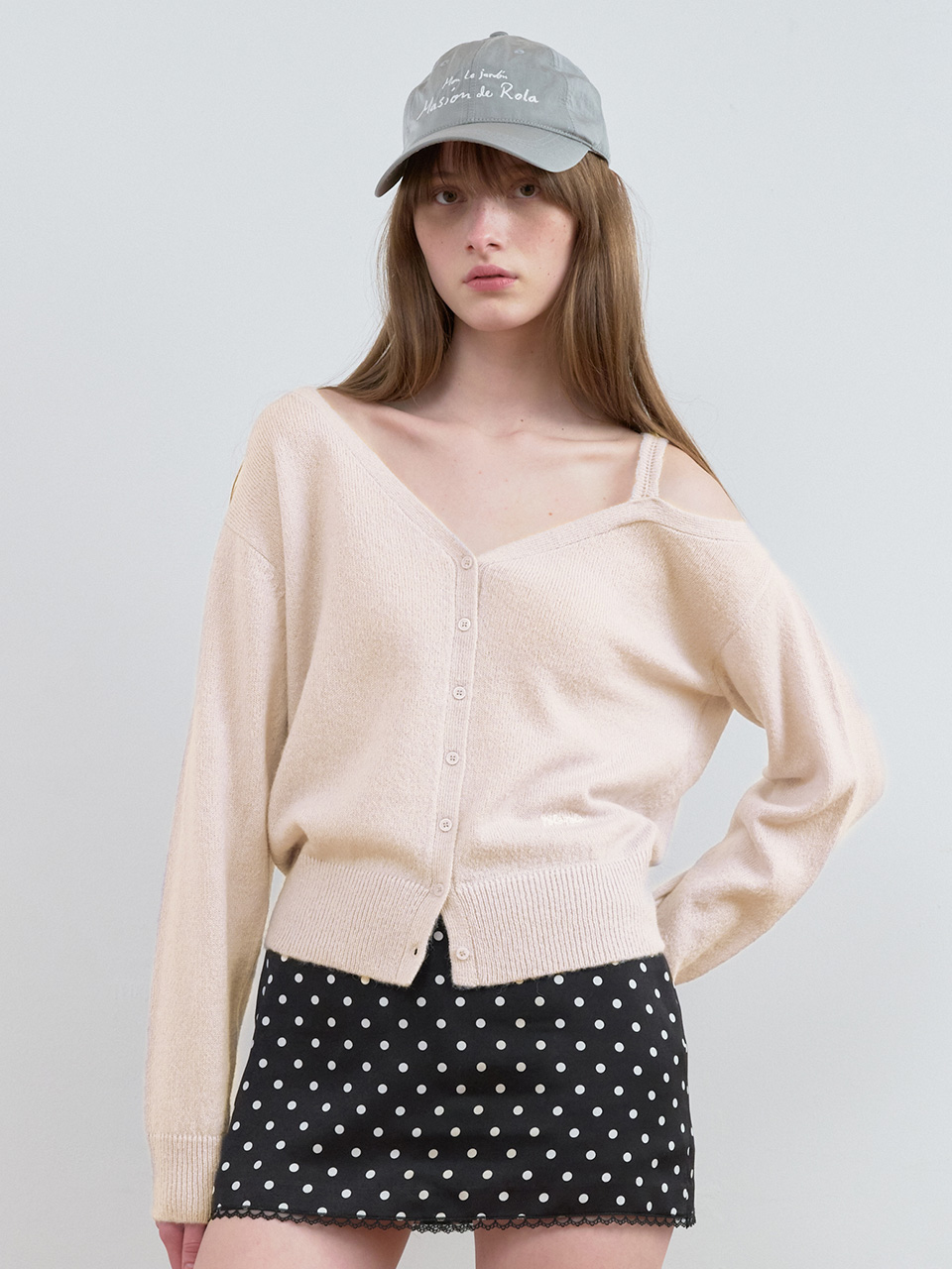 ONE OFF SHOULDER CARDIGAN L/PINK