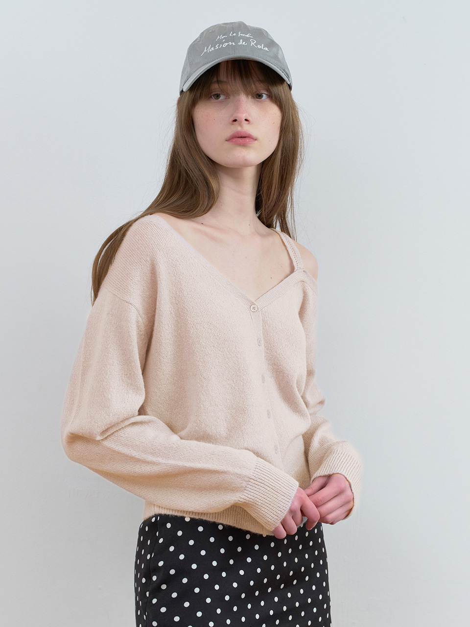 ONE OFF SHOULDER CARDIGAN L/PINK