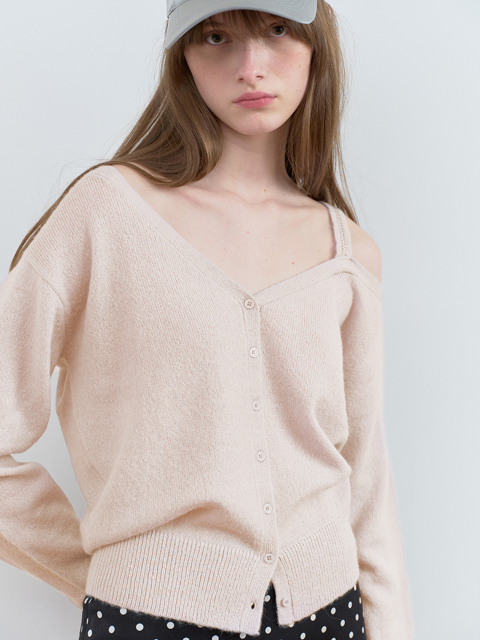 ONE OFF SHOULDER CARDIGAN L/PINK