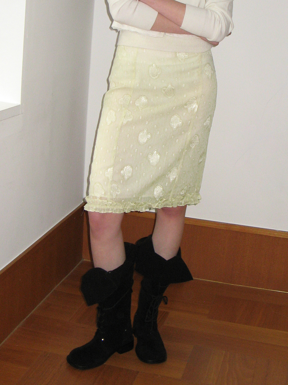 SHEER LAYERED MIDI SKIRT IVORY