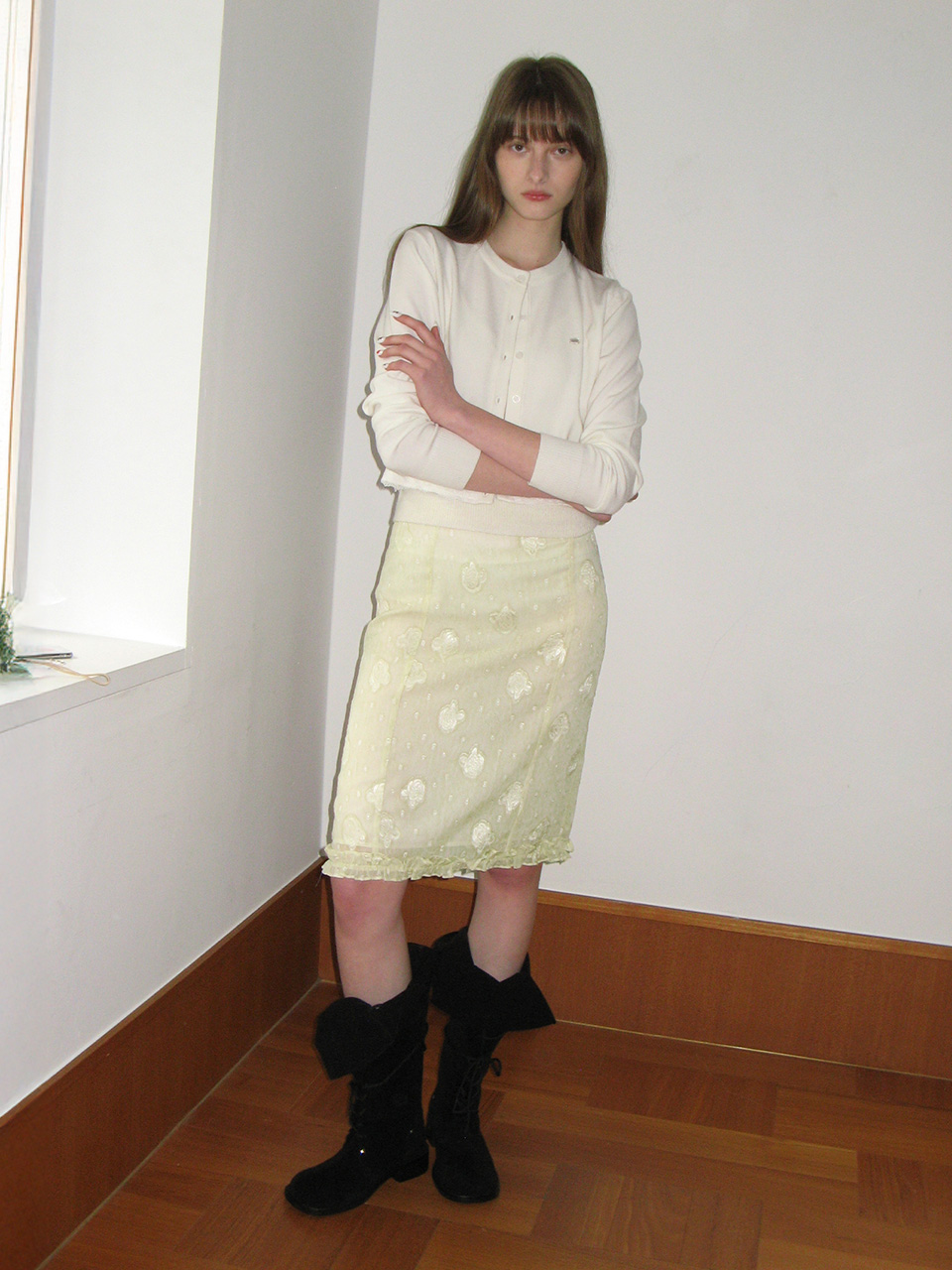 SHEER LAYERED MIDI SKIRT IVORY