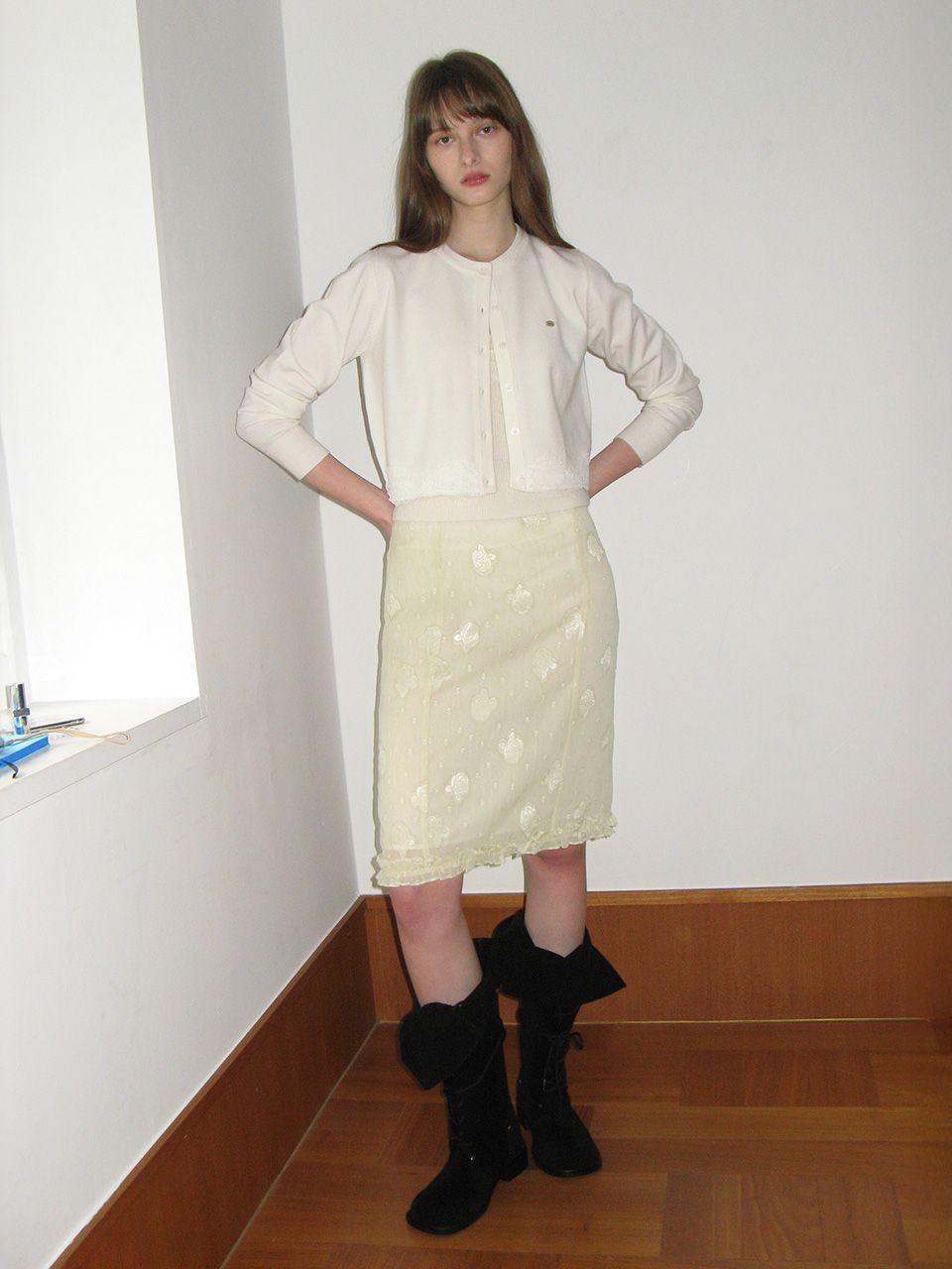 SHEER LAYERED MIDI SKIRT IVORY