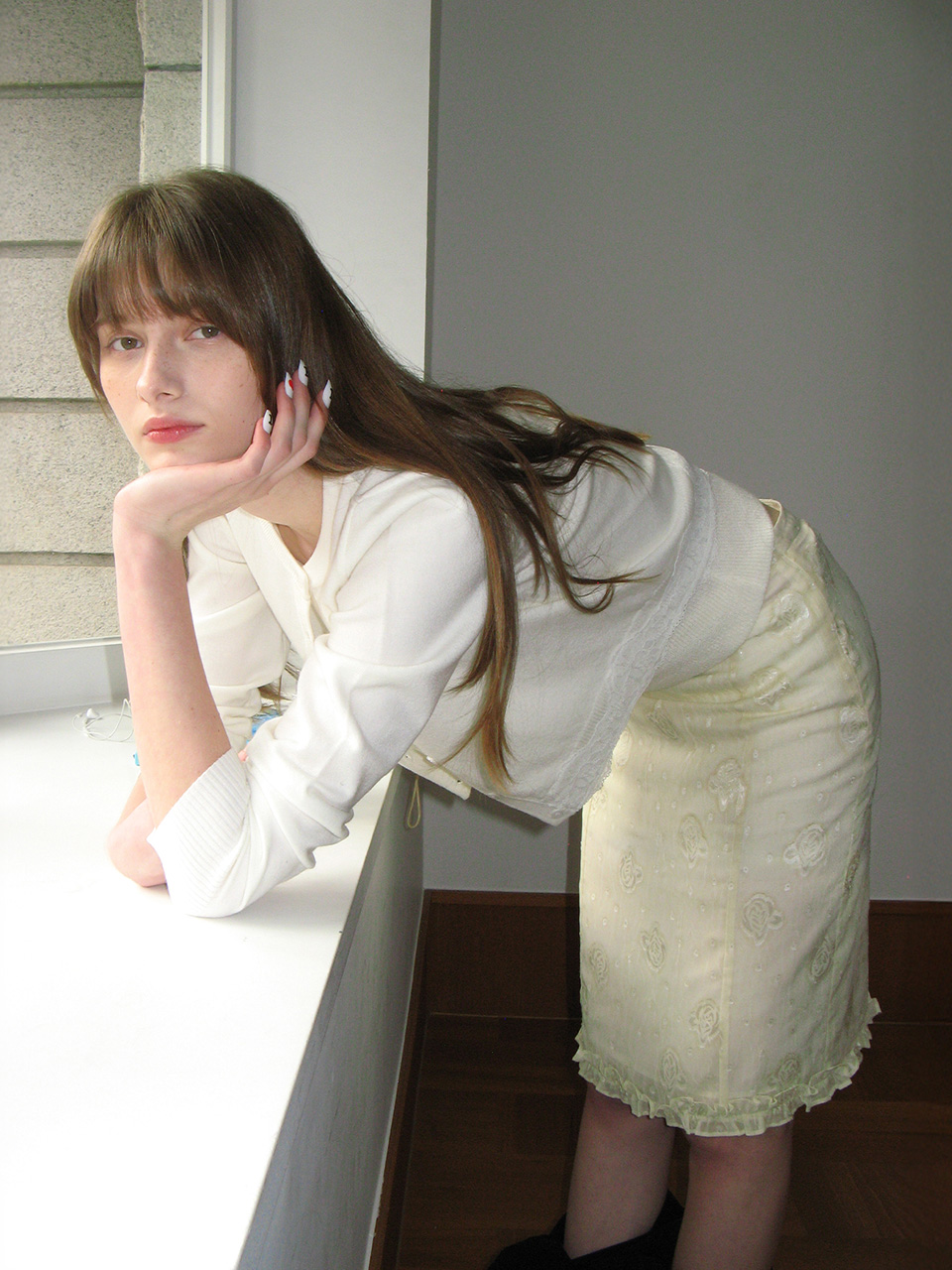 SHEER LAYERED MIDI SKIRT IVORY