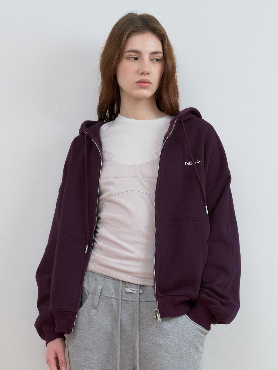 SIMPLE LOGO HOOD ZIP-UP VIOLET