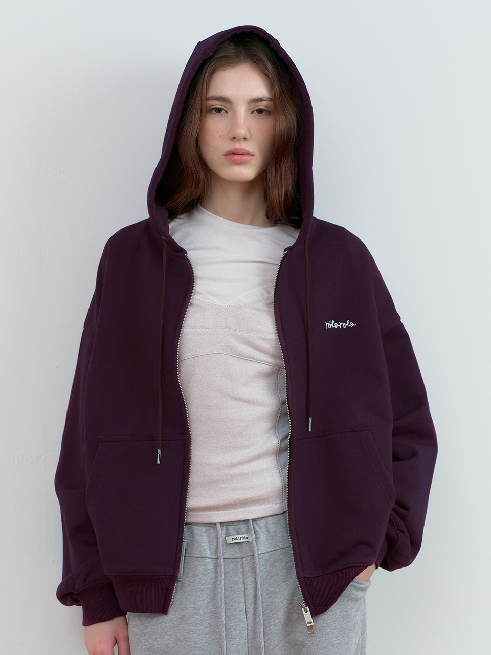 SIMPLE LOGO HOOD ZIP-UP VIOLET