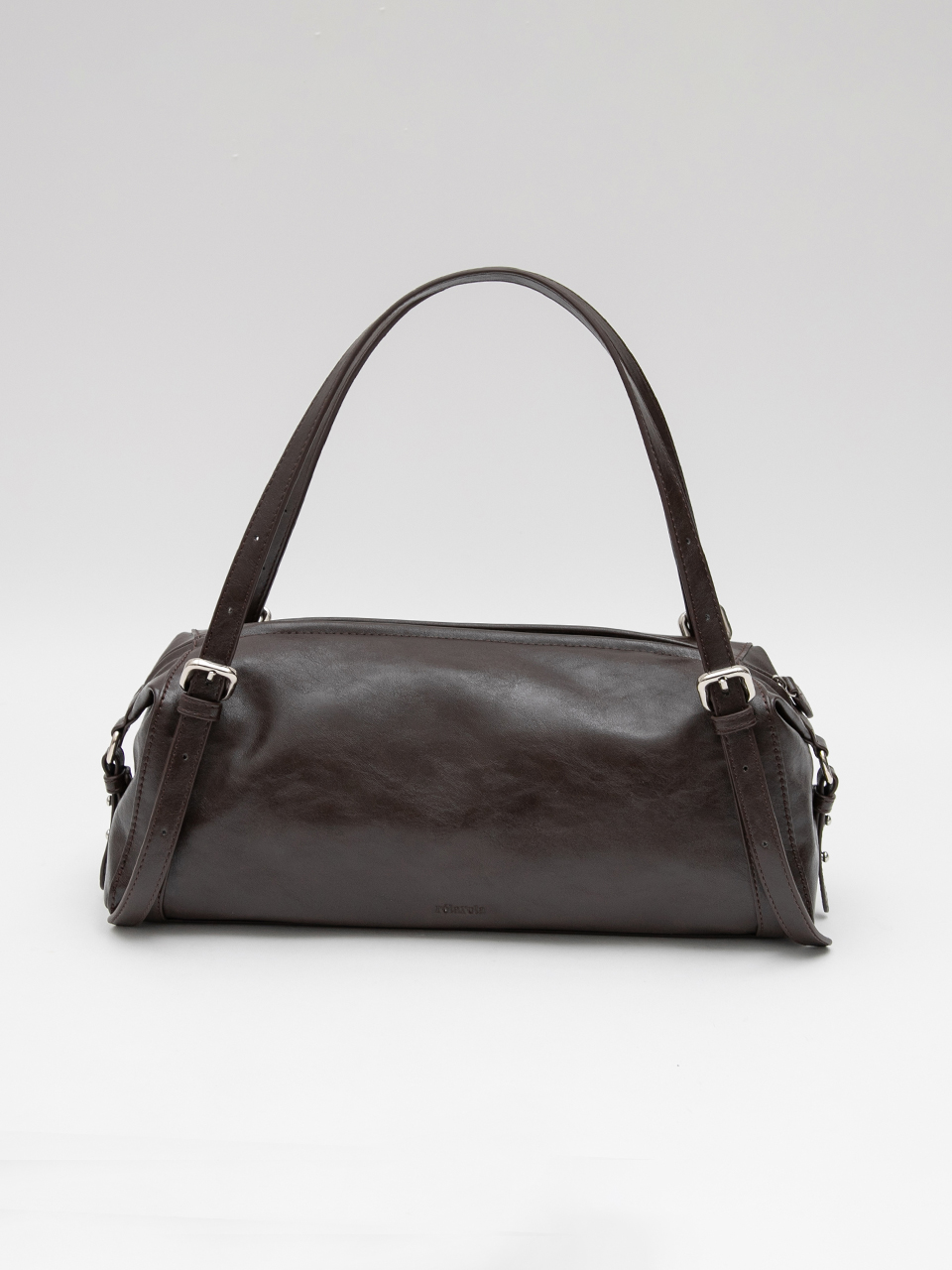 FAUX LEATHER BUCKLE SHOULDER BAG BROWN