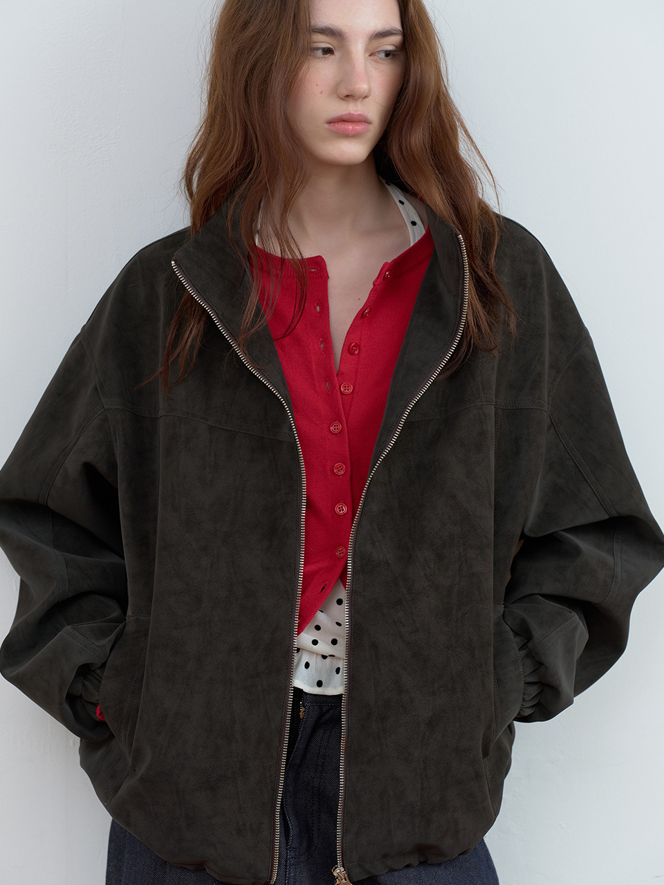 SUEDE BLOUSON JACKET BROWN