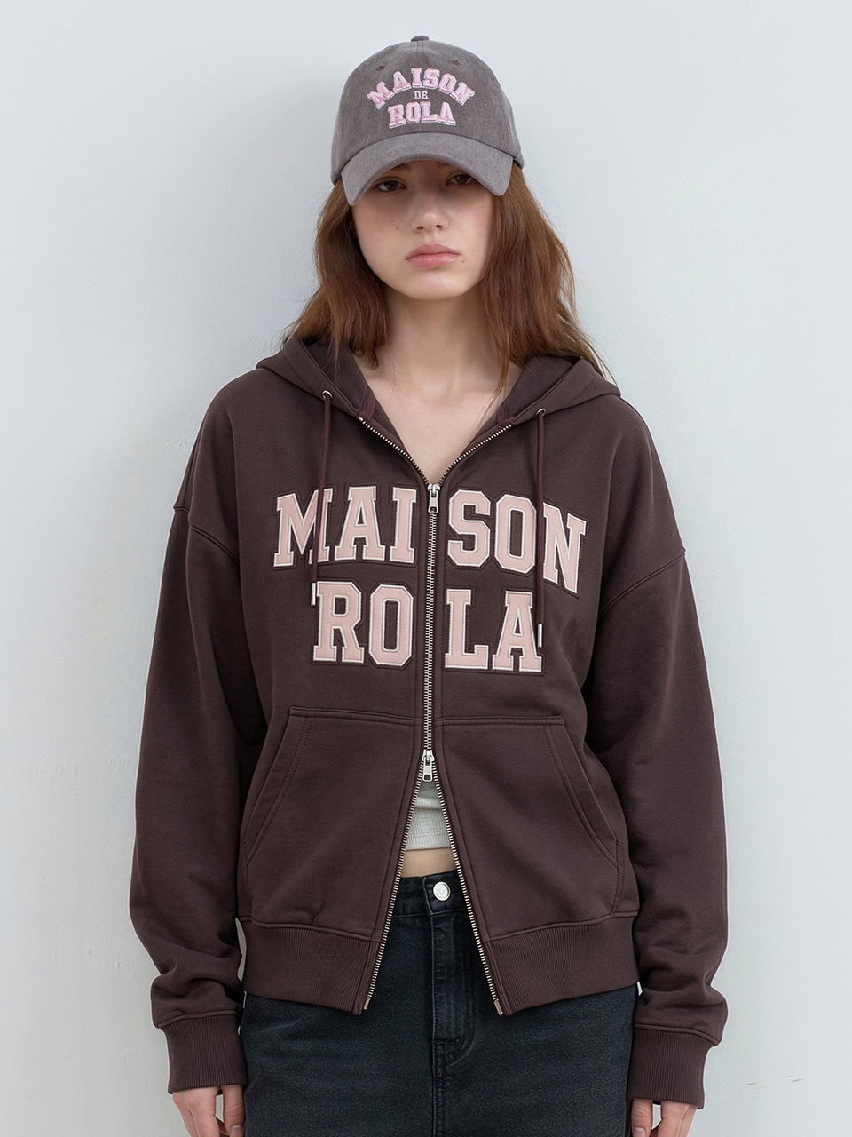 PATCHWORK CAMPUS HOOD ZIP-UP BROWN