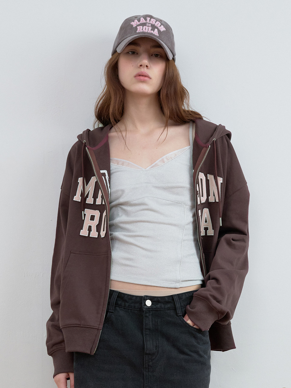 PATCHWORK CAMPUS HOOD ZIP-UP BROWN