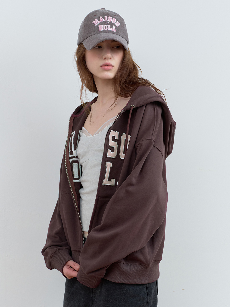PATCHWORK CAMPUS HOOD ZIP-UP BROWN