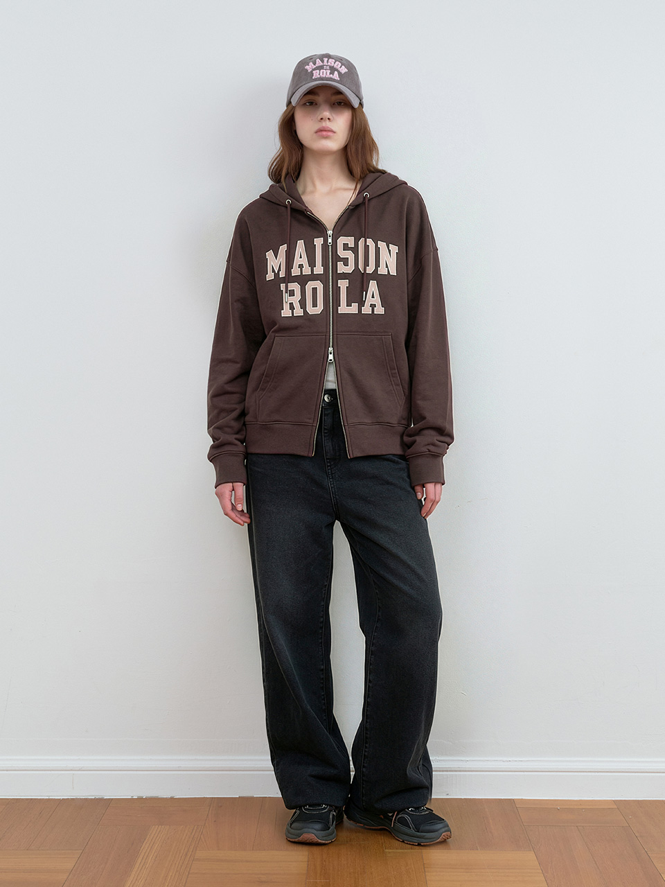 PATCHWORK CAMPUS HOOD ZIP-UP BROWN