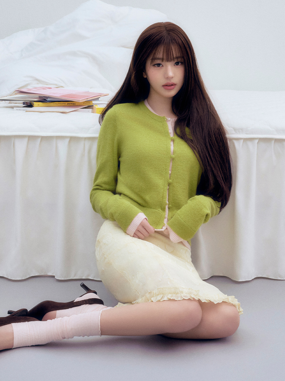 LAYERED KNIT CARDIGAN OL+PK