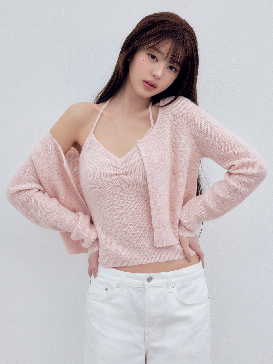HALTER CARDIGAN SET PINK