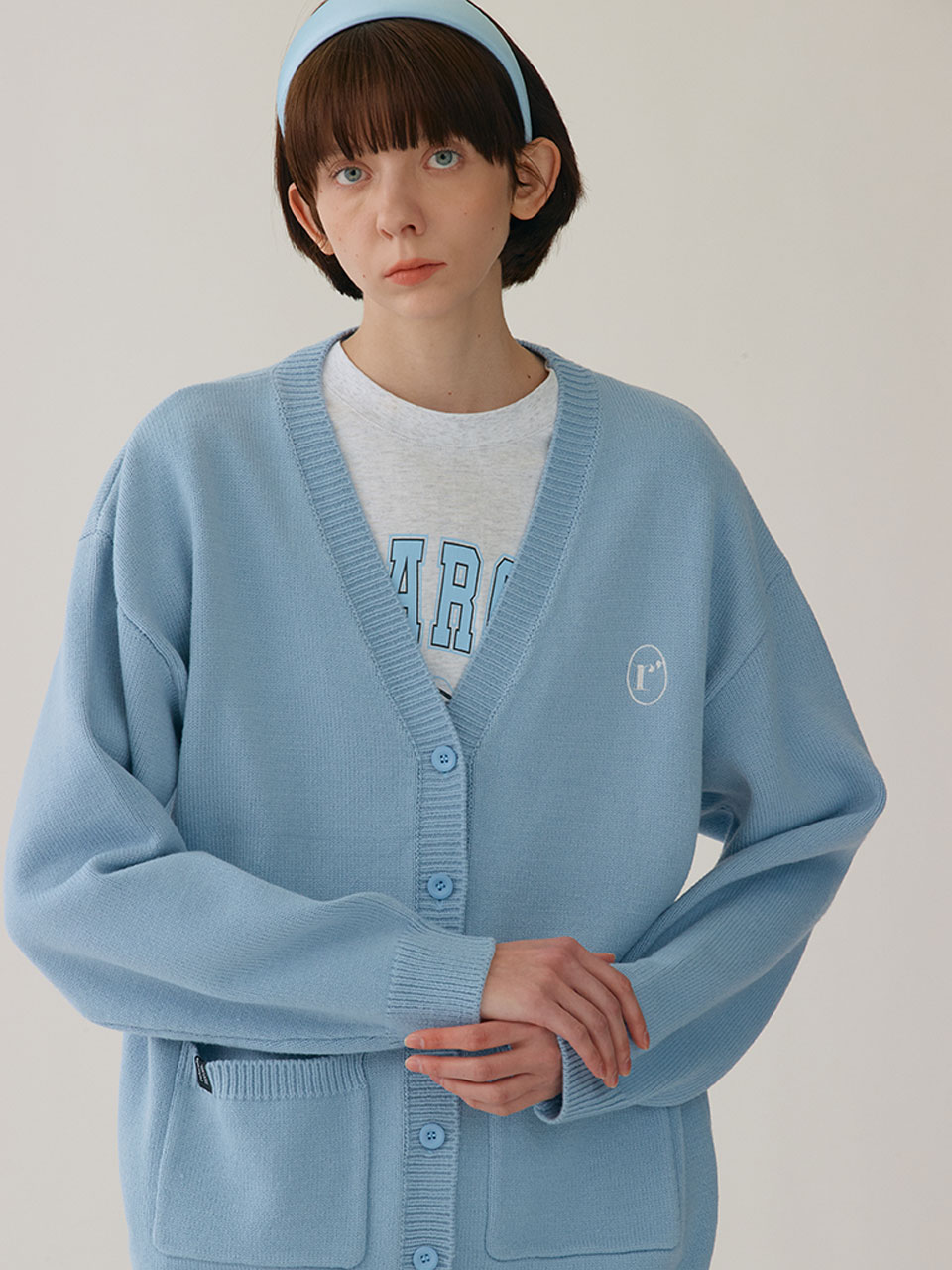 V NECK KNIT CARDIGAN LIGHT BLUE