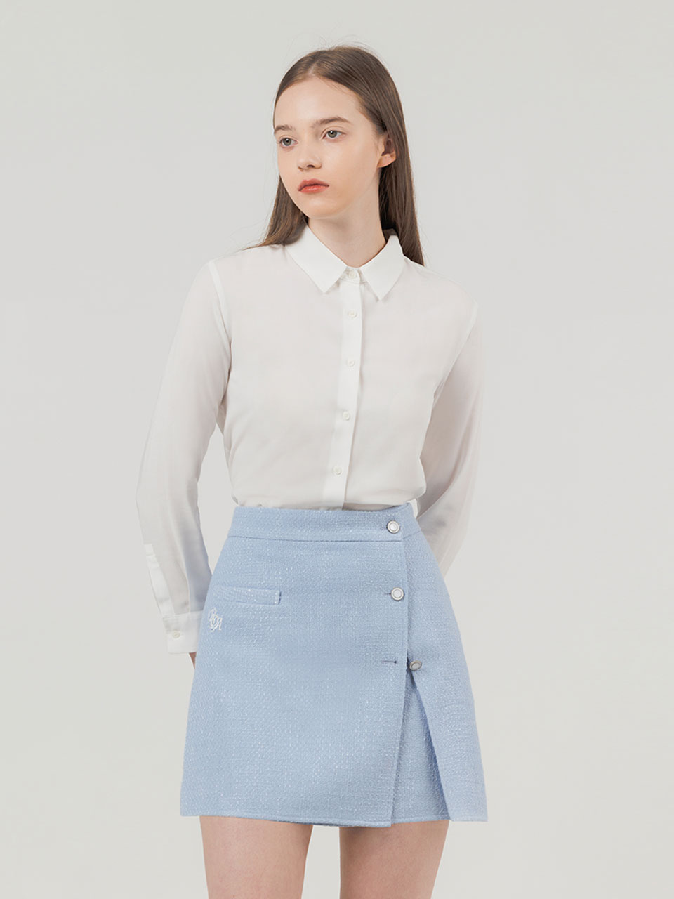 SET UP TWEED SKIRT LIGHT BLUE