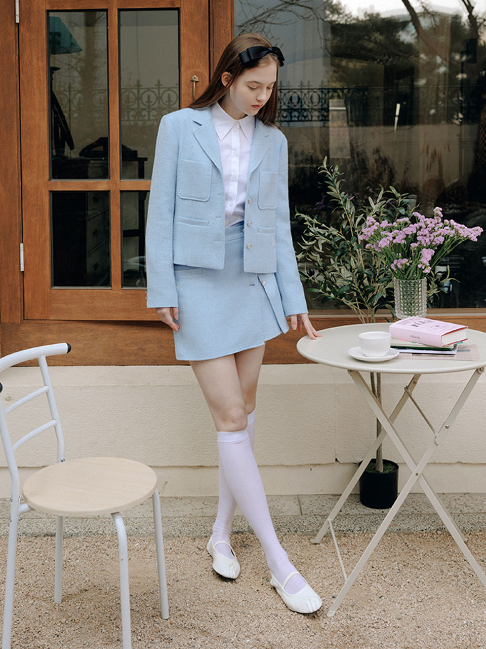 SET UP TWEED SKIRT LIGHT BLUE