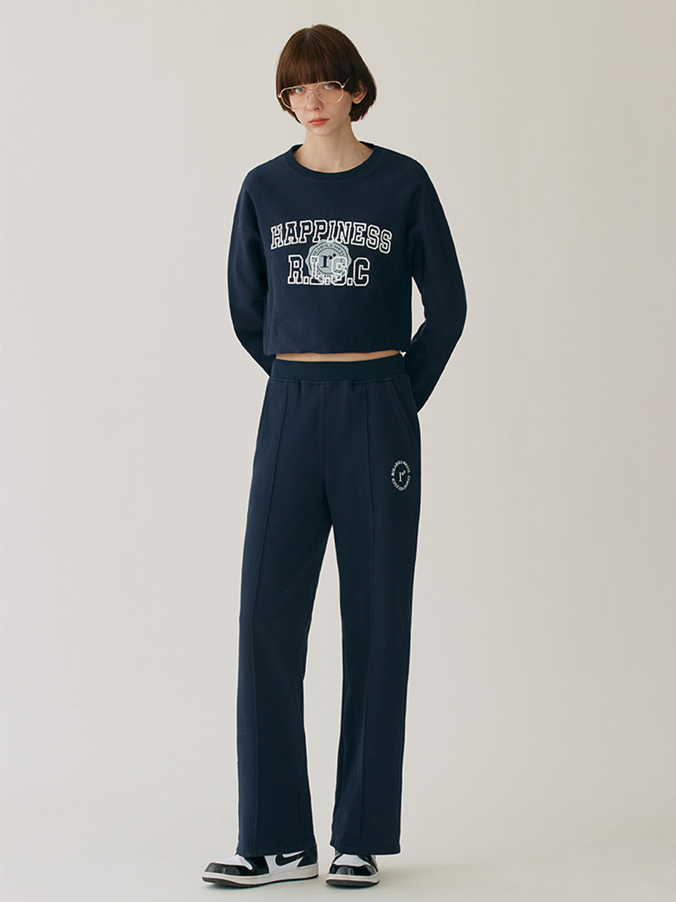 HAPPINESS CROP SWEATSHIRT NAVY