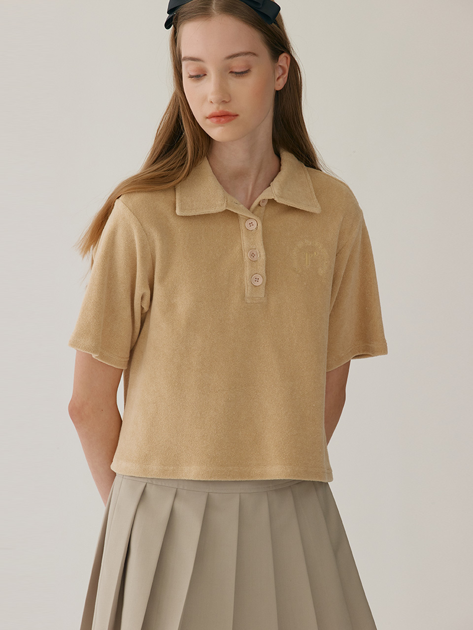 TERRY COLLAR T-SHIRT BEIGE