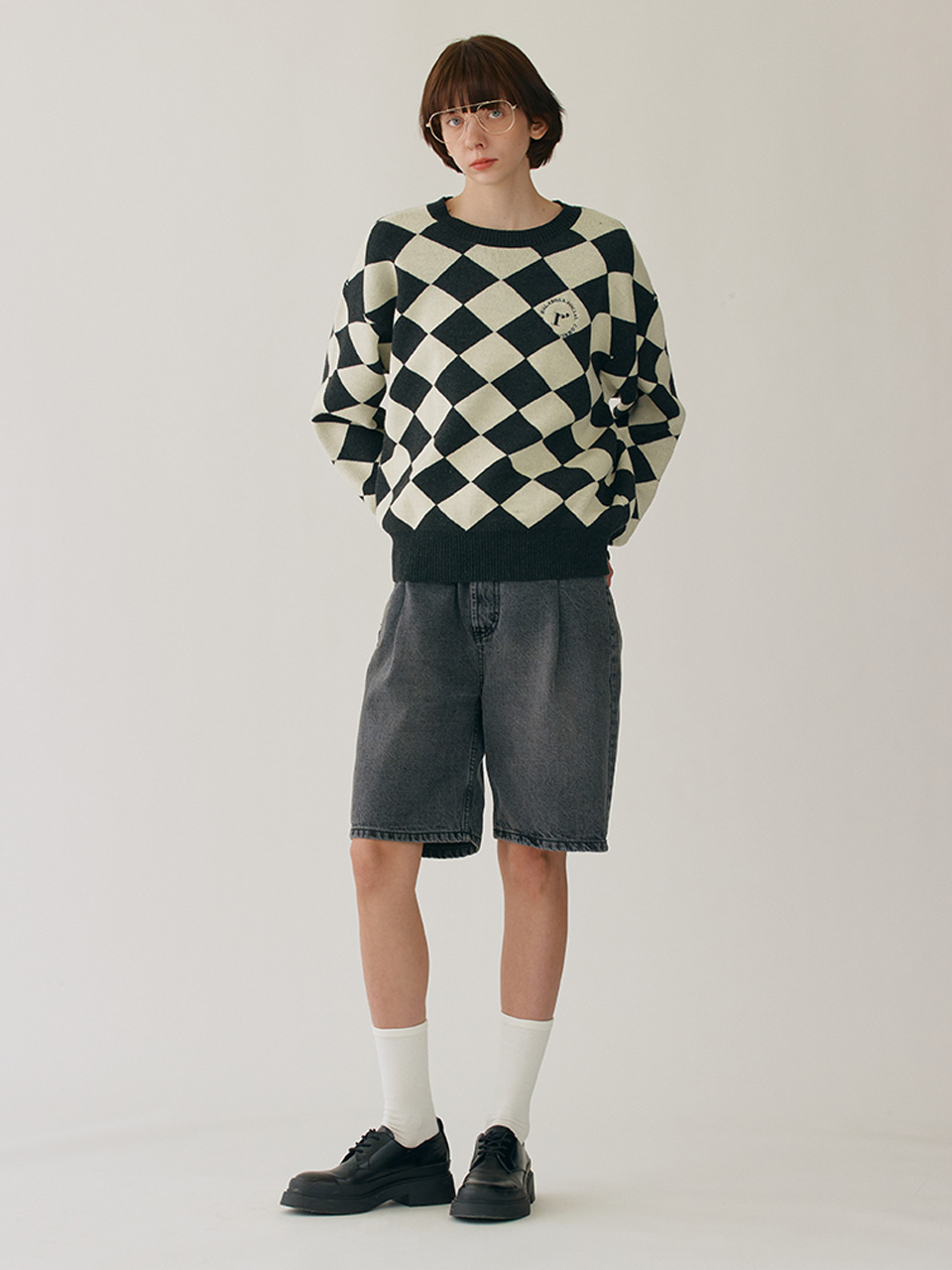 CHECKER BOARD KNIT BLACK