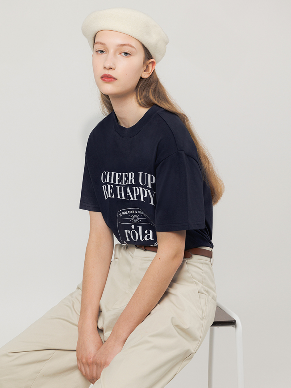 CHEER UP BE HAPPY T-SHIRT NAVY