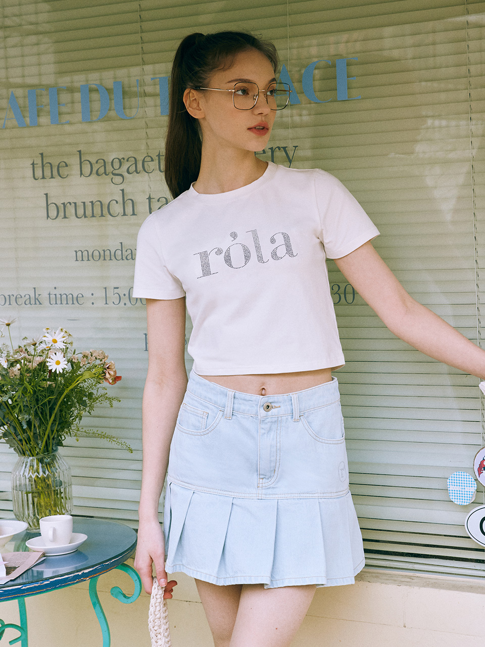 PLEATS DENIM SKIRT LIGHT BLUE