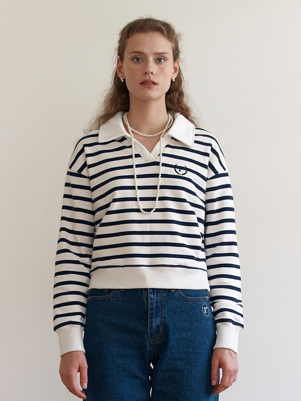 COLLAR STRIPE SWEATSHIRTS IVORY