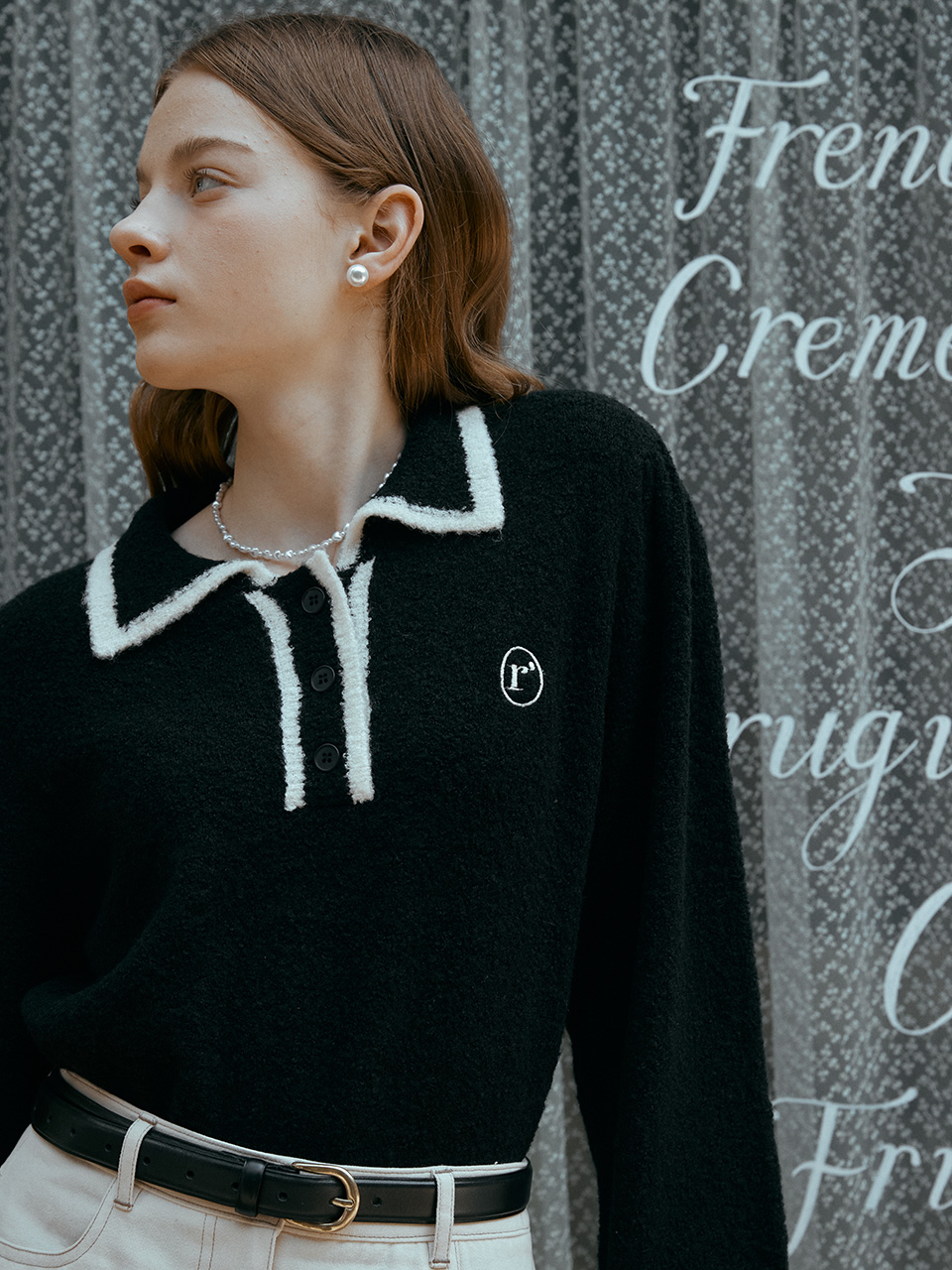 LOGO COLLAR WOOL KNIT BLACK