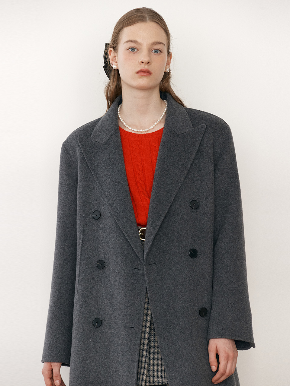 HANDMADE WOOL DOUBLE COAT CHARCOAL