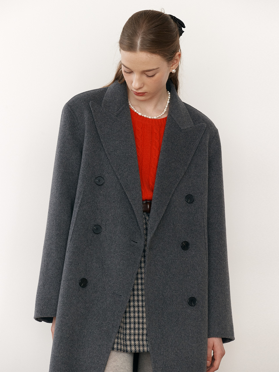 HANDMADE WOOL DOUBLE COAT CHARCOAL