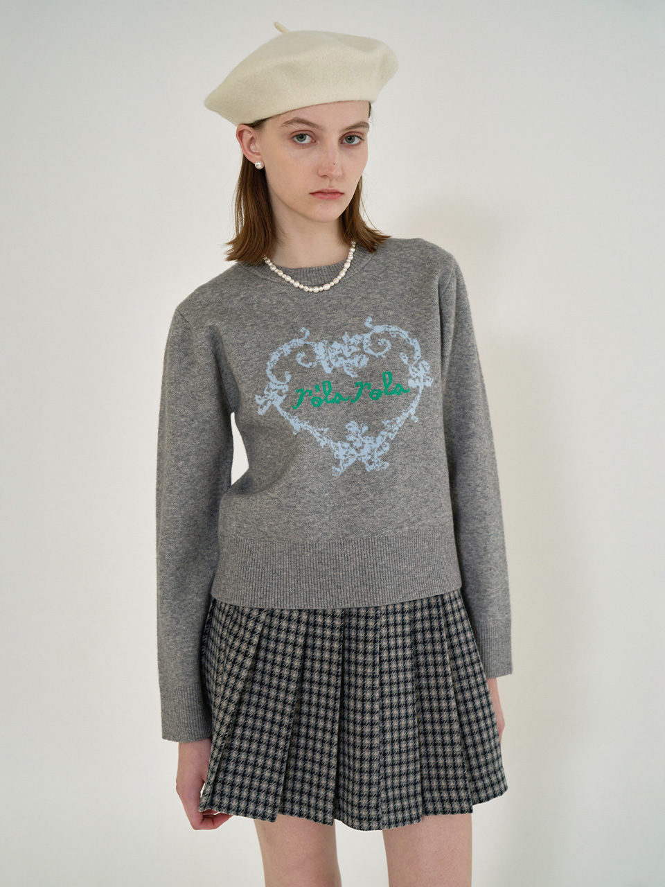 [ROLAROLA X SAKI] HEART KNIT GRAY