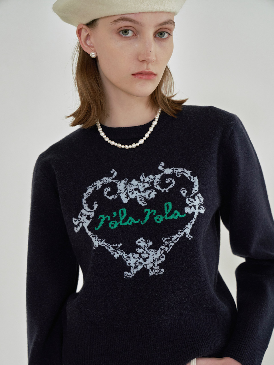 [ROLAROLA X SAKI] HEART KNIT NAVY